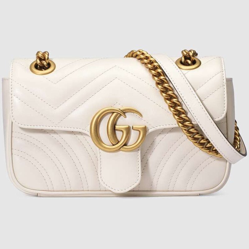 Gucci Small GG Marmont Shoulder Bag in White