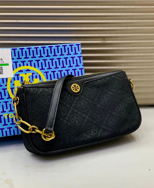 Tory Burch Shoulder Bag in Black Jacquard Pattern
